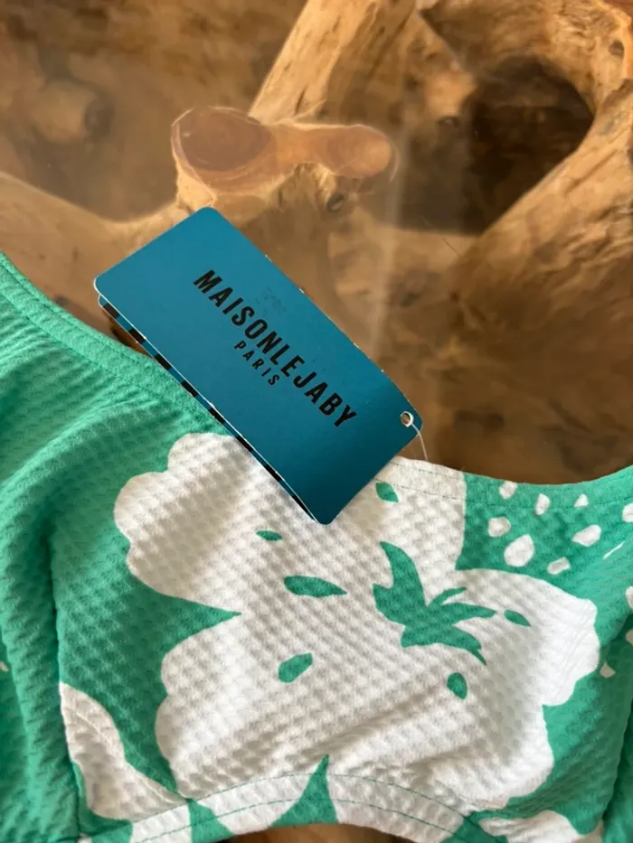 Haut de maillot de bain Maison Lejaby vert blanc piqué - photo numéro 6