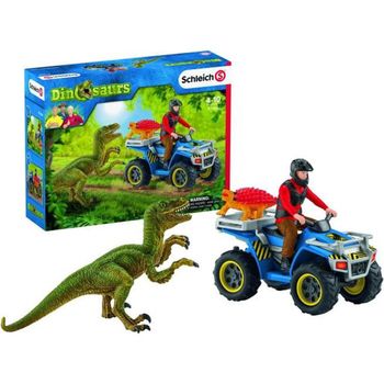SCHLEICH Figurine Fuite sur quad face au vélociraptor