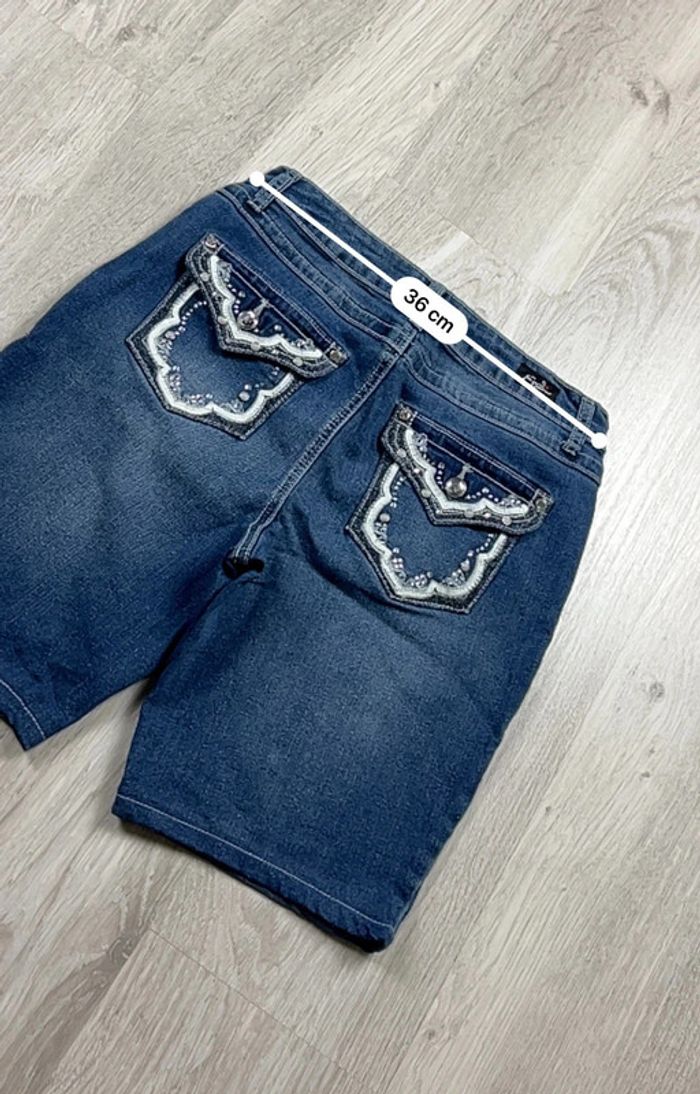 Short en jean vintage Femme Bleu motifs bijoux – Taille M - photo numéro 5