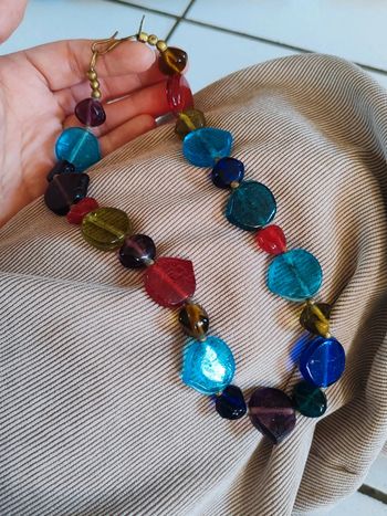 Collier perles en verre vintage multicolore