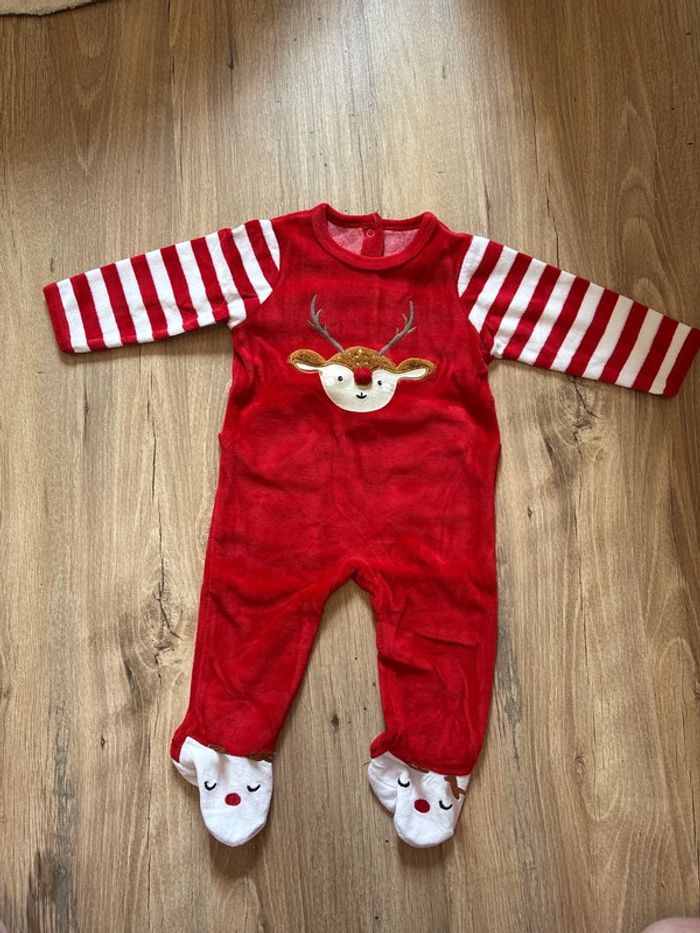 Pyjama velours Noël Renne rouge 6 mois Vertbaudet