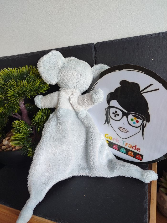 Doudou éléphant plat bleu blanc La Chaise Longue couronne noeud DD003535 - photo numéro 2