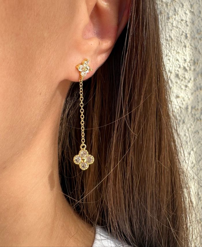 Boucles d’oreilles argent 935 à l’or fin  Diamants - photo numéro 2