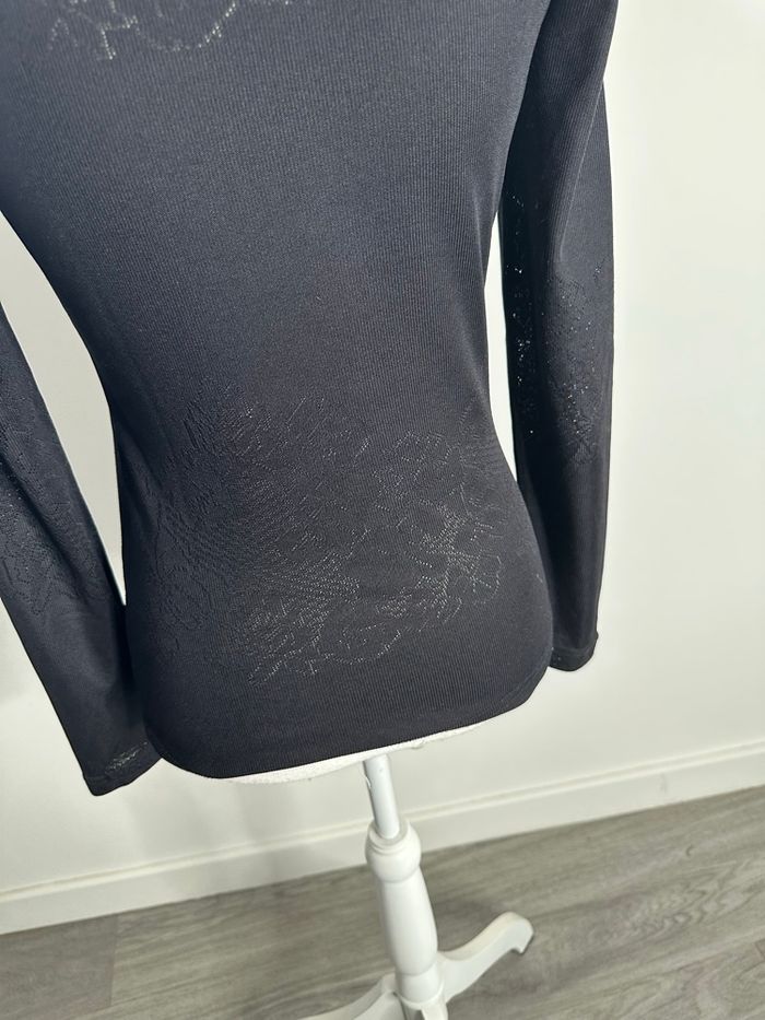 Pull noir maille ajourée fleurs Tricot Artisan Vintage T36 S - photo numéro 6