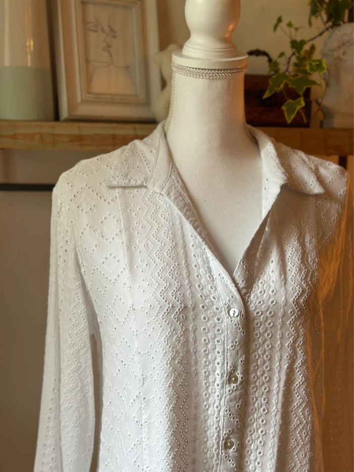 Chemise brodée ajourée blanche – Zara – Taille L - photo numéro 4