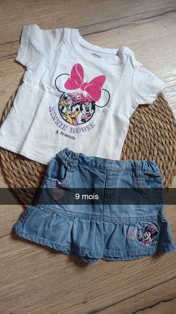 Ensemble t-shirt manche courte et jupe en jean fille 9 mois Disney Minnie