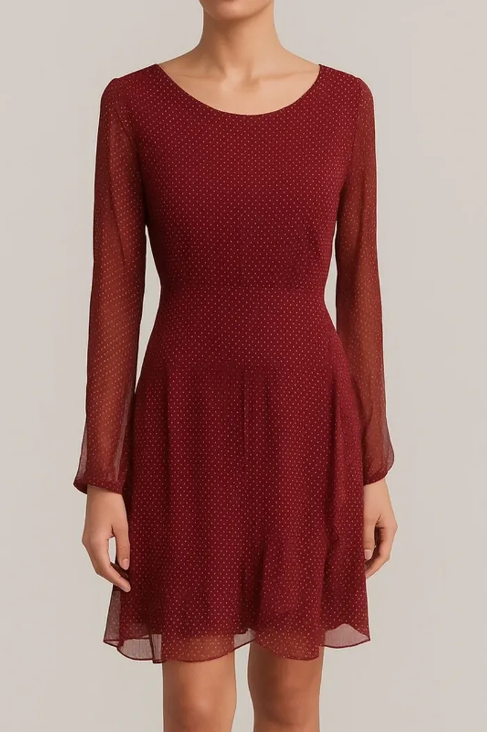 Robe Sézane en soie bordeaux à pois – Taille 38