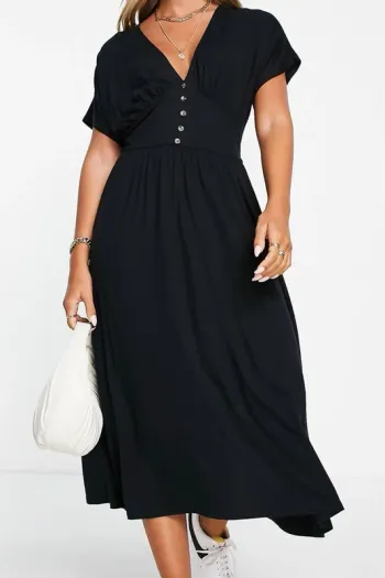 robe mi longue boutonné et cintré à la taille noir asos