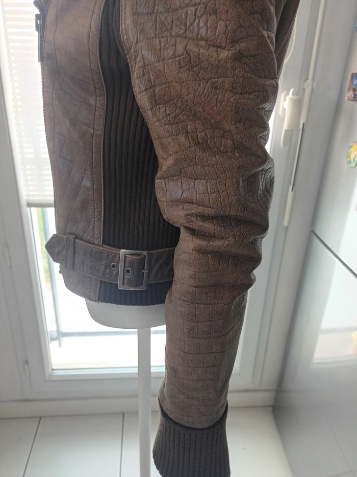 Perfecto vintage Tommy Hilfiger cuir epais et tricot - photo numéro 5