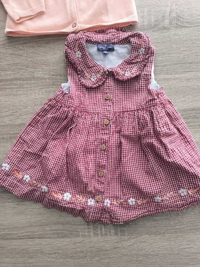 Magnifique ensemble fleuri à carreaux sergent major 6 mois gilet robe - photo numéro 2