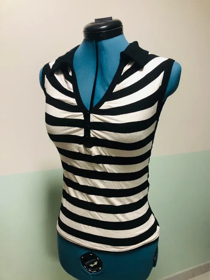 TEE shirt débardeur à rayures blanc et noir taille 1 - photo numéro 12