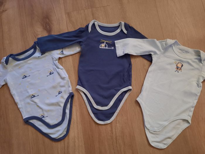 Lot de 3 bodies garçon  à manches longues bleu marine/bleu ciel Sergent Major 9 mois
