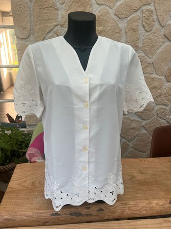 Blouse femme chemisier d’été vintage blanc taille 40 berger du nord