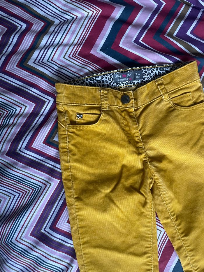 Pantalon velours ras moutarde fille tbeg 7 ans taille réglable - photo numéro 2