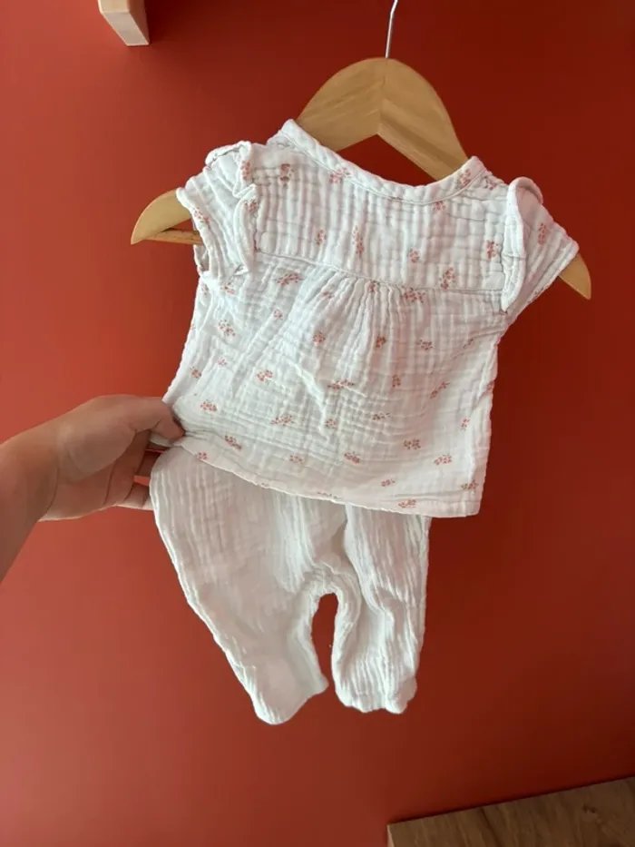Ensemble gaze de coton blanc vertbaudet taille 3 mois - photo numéro 7