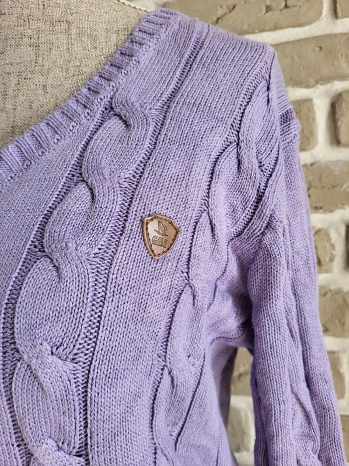 Pull à torsades et col V parme lilas Giorgio Di Mare - photo numéro 3