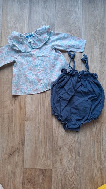 Ensemble blouse et salopette/barboteuse Jacadi et Cyrillus liberty 3 mois