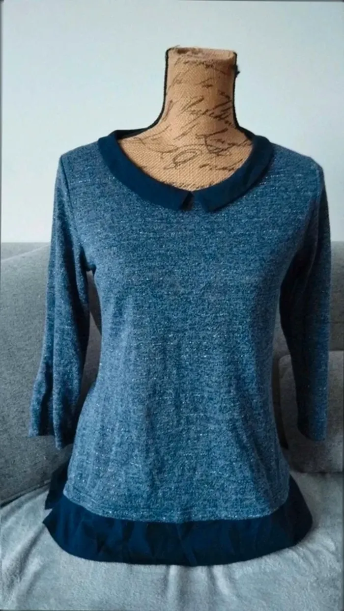 Top  haut  manches  3/4 armand Thierry taille  1 bleu - photo numéro 2