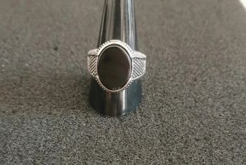 Chevalière homme acier et pierre noireT11