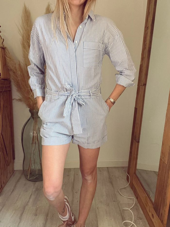 Combishort / combinaison short Zara bleu blanc rayure dessin dos XS - photo numéro 4