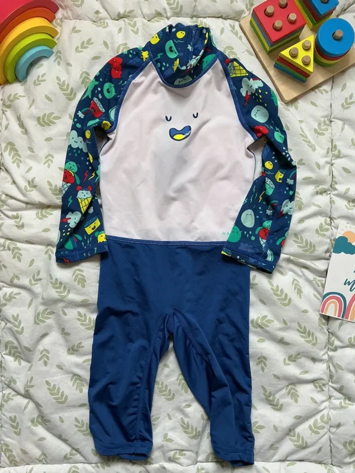 combinaison anti UV UPF50+ 24 mois bleu et blanc nabaiji - photo numéro 3