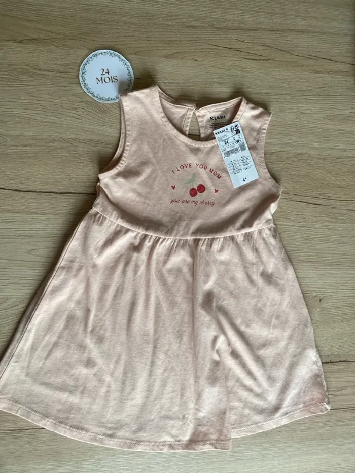 Robe sans manche été rose motif cerise bébé fille 24 mois Kiabi