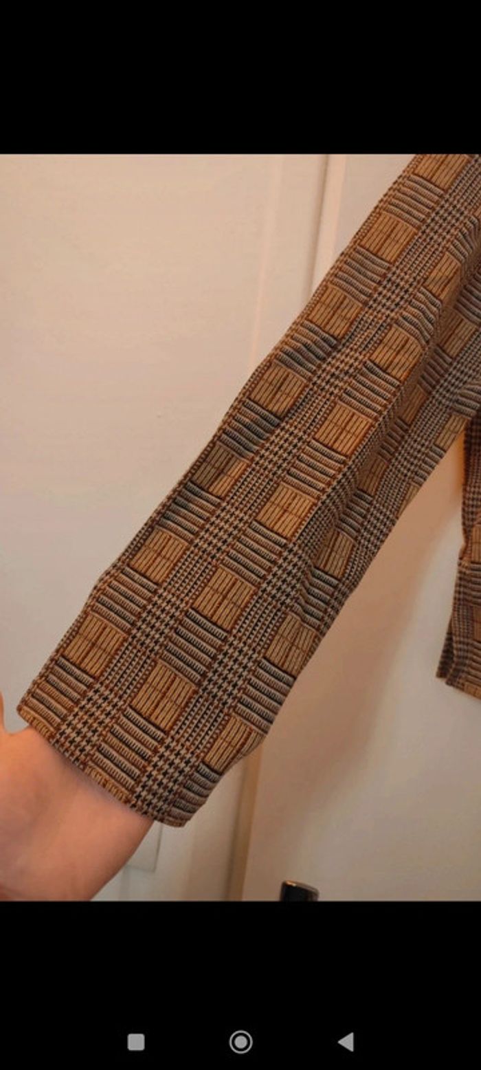 Pull quadrillé marron beige doré taille M Mona - photo numéro 5