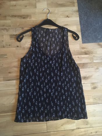 Joli top en voile noir motifs de plumes mango neuf s