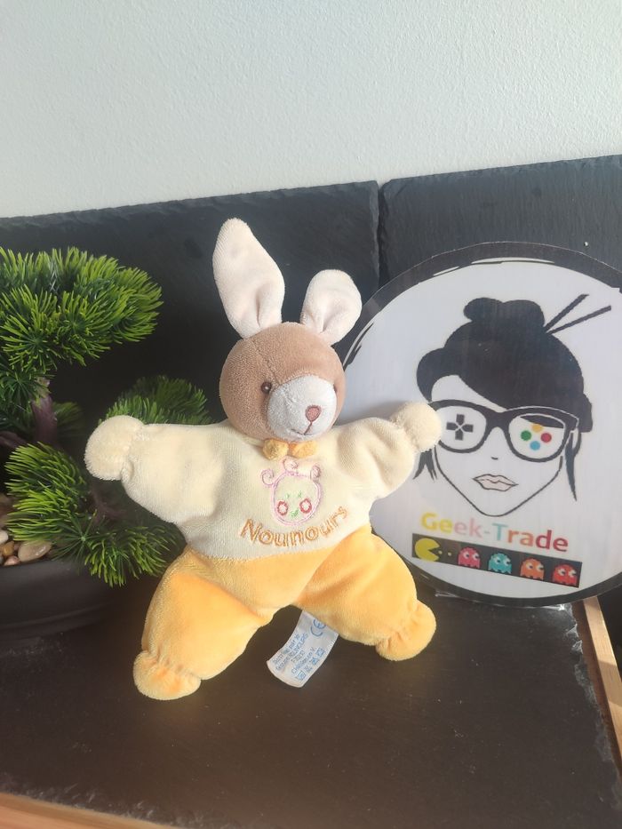 doudou peluche nounours jaune orange beige marron visage nounours rose Fille