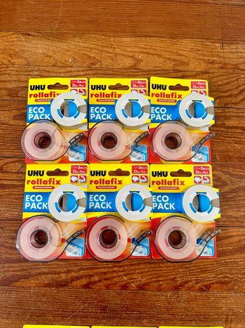 Lot de 6 dévidoirs 12 rouleaux de scotch ruban adhésif UHU rollafix transparent 25m
