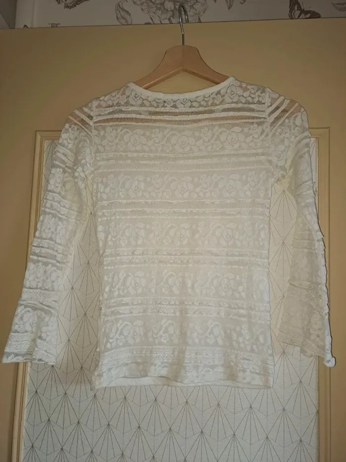 Haut femme blanc doublé dentelle mim tbe XS étiquette coupée - photo numéro 5