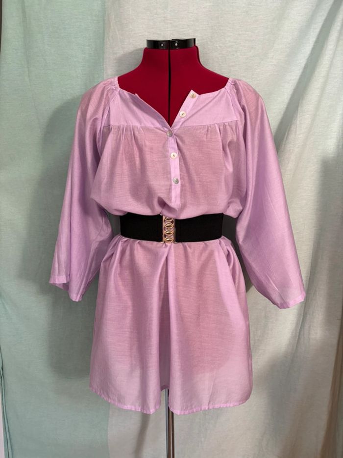 Magnifique robe tunique boheme loose en soie violine neuve S/M