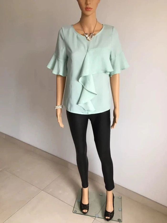 Blouse verte turquoise neuve à manches courtes Morgan taille 38 - photo numéro 3