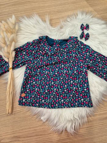 💙 Jolie blouse fleurie + barrettes Sergent Major 18 mois
