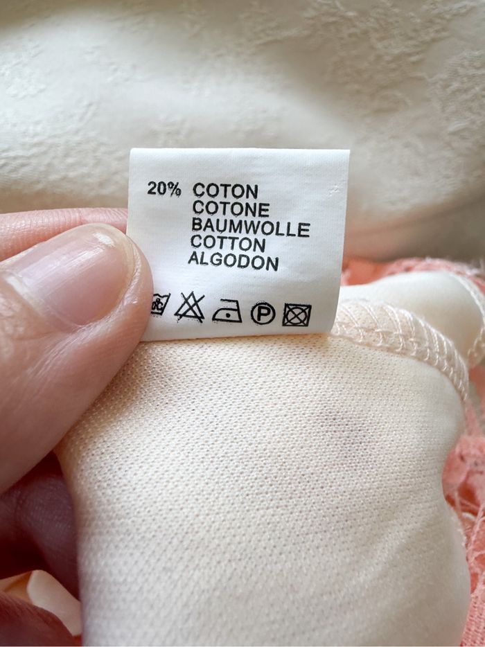 Robe de soirée moulante rose abricot dentelle taille 40 L - photo numéro 7