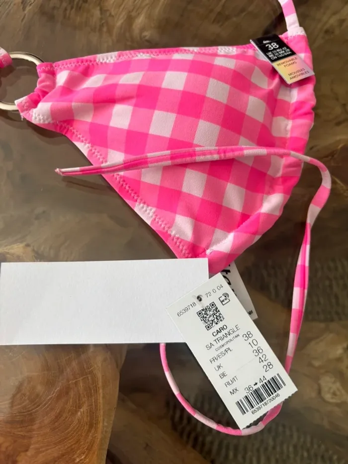 Maillot de bain 2 pièces Etam carreaux rose et blanc - photo numéro 6
