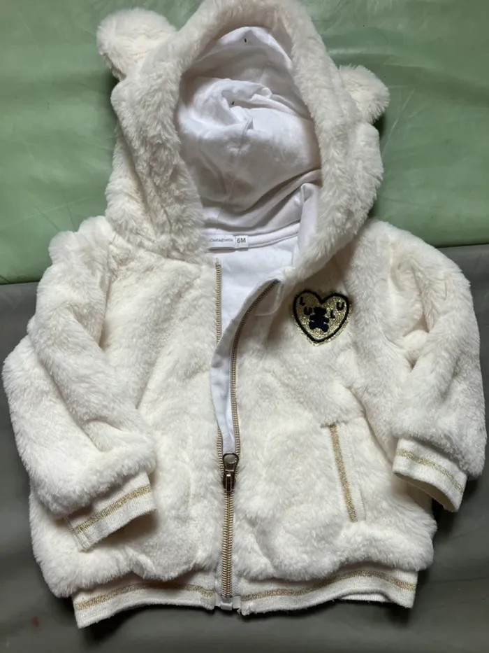 Veste mixte à capuche zippée toute douce bébé 6mois - photo numéro 2