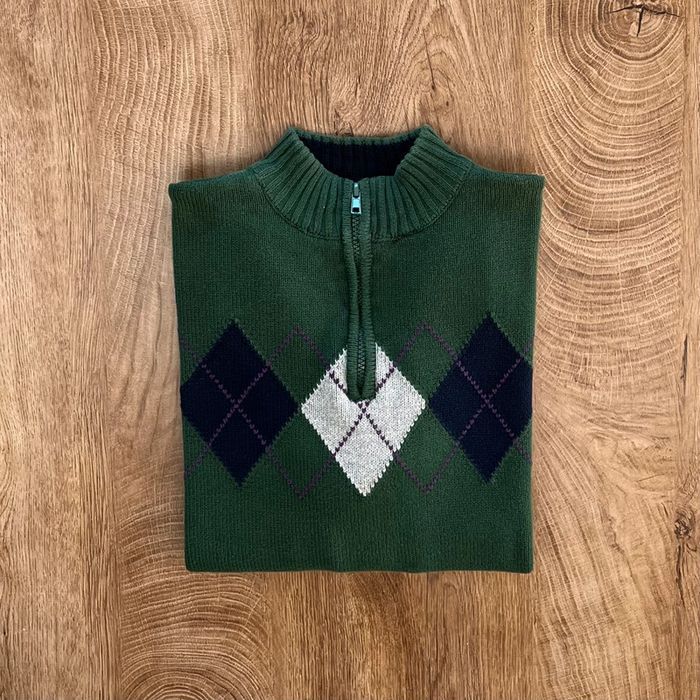 Pull quart ZIP/gilet/sweat vert foncé, bleu et blanc Tommy Hilfiger, garçon, taille : L (16/18)