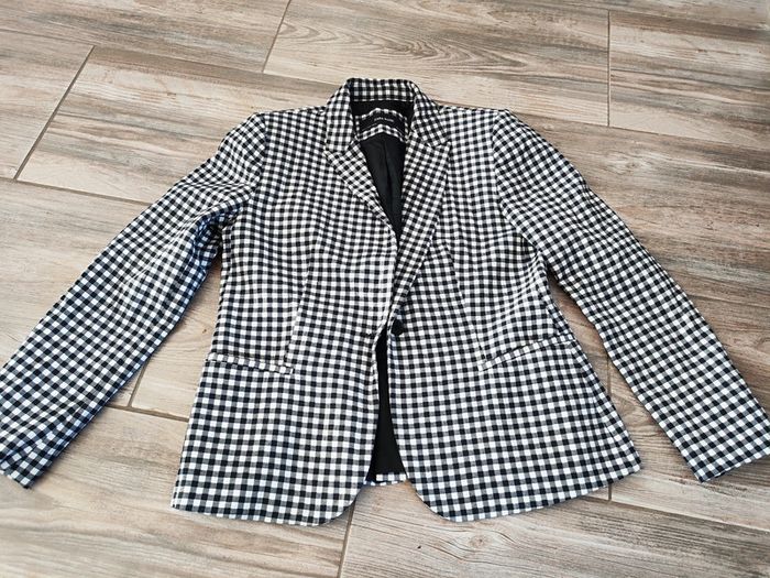 Blazer avec épaulettes à carreaux noir blanc Zara Basic Taille XL