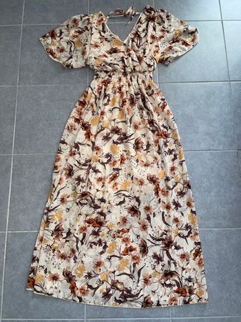 Robe longue à motifs feuilles S