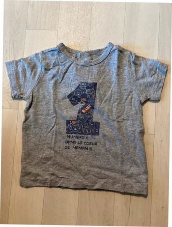 T-shirt gris chiffre 1 devant 12 mois manches courtes