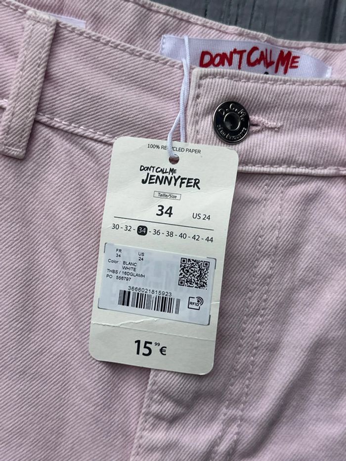 Short en jeans taille haute rose clair - photo numéro 3