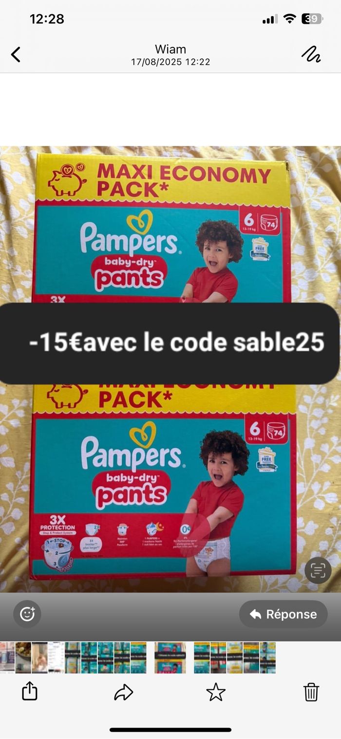 2 carton de couches Pampers taille 6