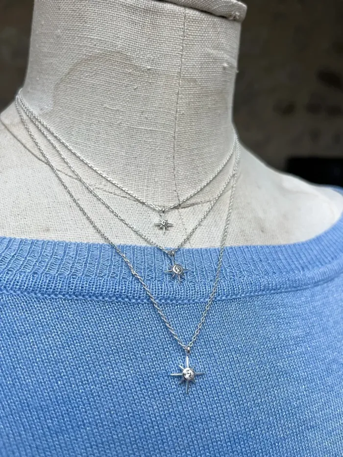 Collier plaqué argent multi rangs etoile star astre raffiné - photo numéro 2