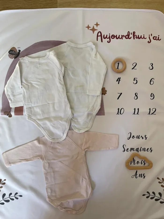 Lot de 3 bodies manches longues - Taille 1 mois - Fille - Kiabi - photo numéro 2