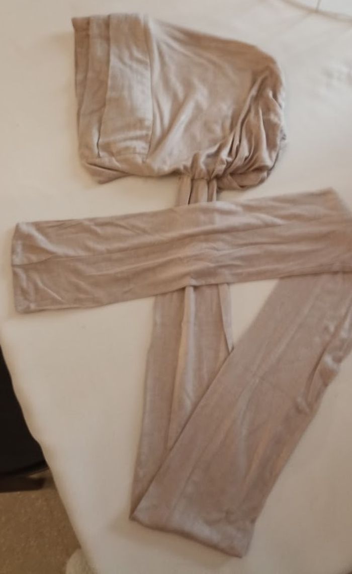 Turban Bonnet Élégant Nude / Beige Rosé - 100% Viscose - Tie Back - photo numéro 7