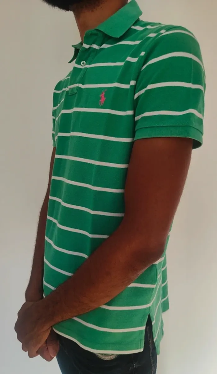 Polo Ralph Lauren à rayures vert et blanc taille M - photo numéro 3