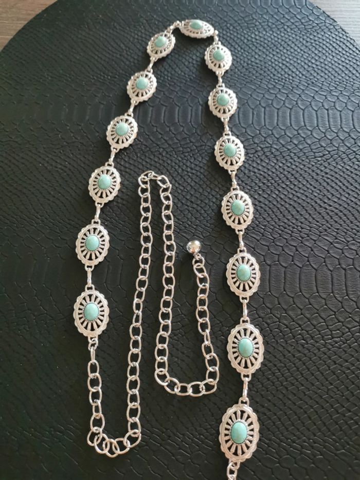 Ceinture Métal femme argenté et bleu turquoise