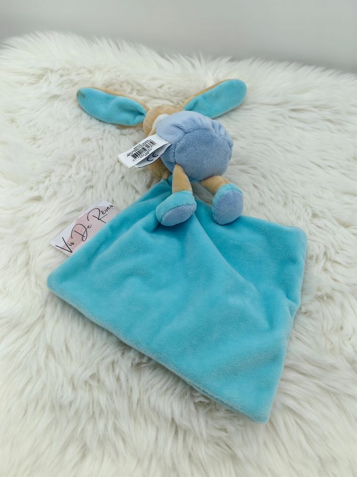 Doudou pantin Lapin Luminescent avec son mouchoir bleu beige blanc Baby Nat BN0137 - photo numéro 4