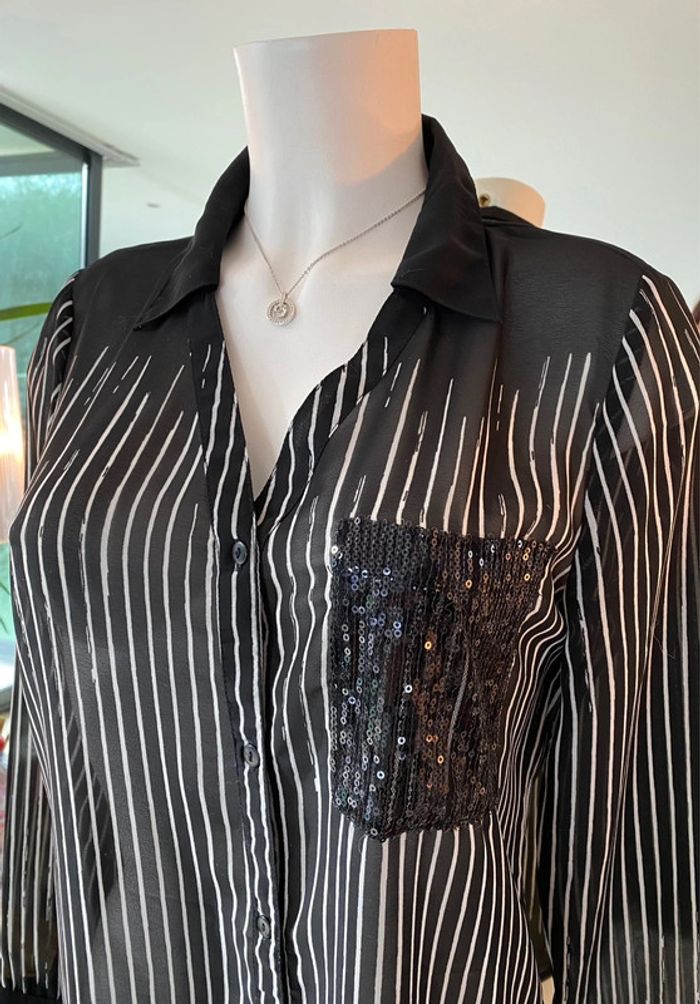 Chemise noire rayé blanche Charlott’ - photo numéro 2